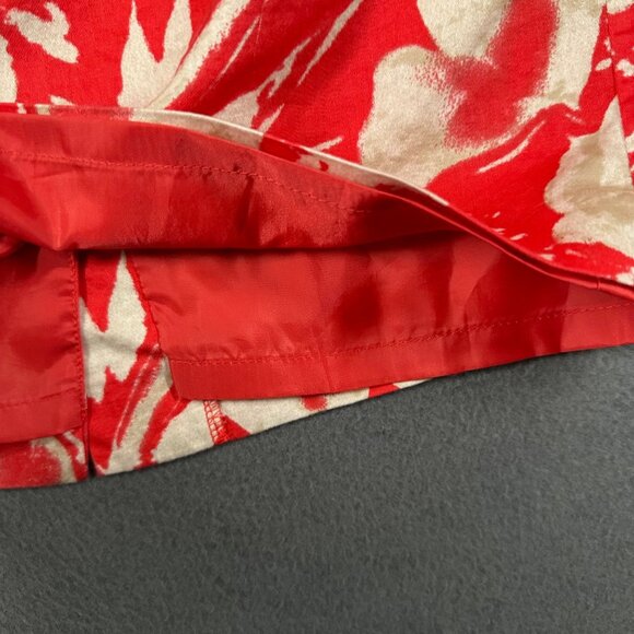 LOFT Outlet Womens 6 Red Floral Cotton Skirt Lined Above Knee Slit Back Zip - Picture 3 of 7